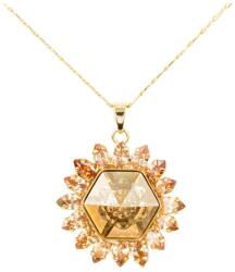 Pami Accessories Colier floarea soarelui cu cristale Swarovski, placat cu aur, 38 + 3 cm, CLC-150, Auriu/Bej
