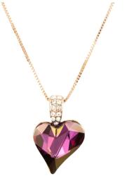 Pami Accessories Colier cristal Swarovski inima si strasuri placat cu aur roz, CLC-110, 42 + 5 cm, Auriu roze/Mov
