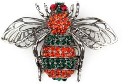 Pami Accessories Brosa dama albina cu strasuri zirconiu, portocaliu/verde