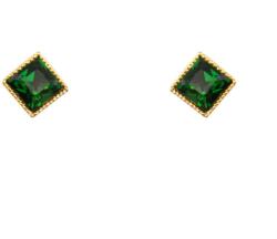 Pami Accessories Cercei dama romb placati cu aur, CCC-30, 7x7 mm, Auriu/Verde
