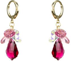 Pami Accessories Cercei dama cu cristale Swarovski, placati cu aur, 4 x 1.2 cm, Rosu