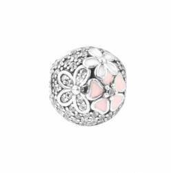 Pami Accessories Talisman Clips floral din argint 925, cu zirconiu cubic alb/roz