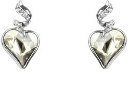 Pami Accessories Cercei dama cu cristal Swarovski inima si strasuri, placati cu aur alb, 2.5 x 1.3 cm, Argintiu
