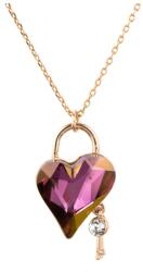 Pami Accessories Colier cu cristal Swarovski inima cu cheie, placat cu aur roz, 41 + 5 cm, CLC-80, Auriu roze/Mov