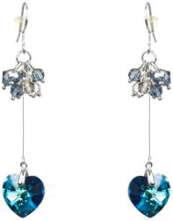 Pami Accessories Cercei dama cu cristal Swarovski inima, 7x1.5 cm, CCC-80, Albastru