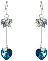 Pami Accessories Cercei dama cu cristal Swarovski inima, 7x1.5 cm, CCC-80, Albastru