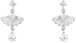 Pami Accessories Cercei dama evantai cu cristale placati cu aur alb, CCC-30, 2.5x1.5 cm, Argintiu