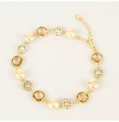 Pami Accessories Bratara de dama cu cristale si perle, BC-160, 17+3 cm, Auriu