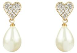 Pami Accessories Cercei dama cu perla si strasuri zirconiu, placati cu aur, 2.5x1 cm, CCC-40, Auriu