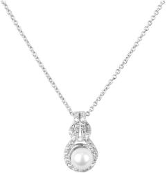 Pami Accessories Colier cu strasuri si perla placat cu aur alb, CLC-50, 38 + 6 cm, Argintiu