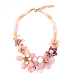 Pami Accessories Colier statement cu flori mari, CLC-100, 55 + 6 cm, Roz