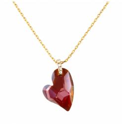 Pami Accessories Colier cu cristal Swarovski inima si strasuri, placat cu aur, 38 + 5 cm, CLC-80, Auriu/Rosu