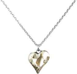 Pami Accessories Colier cu cristal Swarovski inima mica, placat cu aur alb, 40 + 5 cm, CLC-80, Argintiu/Bej