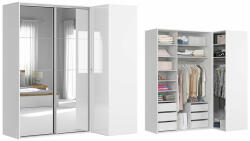 BRW Ъглов гардероб FLEX 221x116x240 см бял с огледало (F57-SZAFA_ZESTAW_16-BI/BIP/SZ-KPL01)