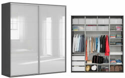 BRW Гардероб FLEX lacobel 221 / 66 / 240 см сив гланц (F57-SZAFA_ZESTAW_6-SZW/JSZ-KPL01)