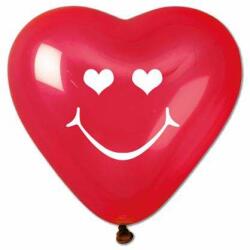 Léggömb, 40 cm, szív alakú, smiley, piros (CRS17-45SZIVSMILEY) - pepita