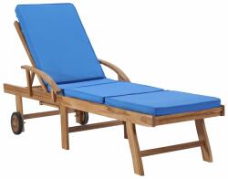vidaXL Șezlong cu pernă, albastru, lemn masiv de tec (48025) - comfy