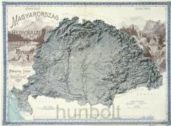 Magyarország hegyrajzi és vízrajzi térképe (Pokorny Tódor 1898) dombor műanyag 23x17, 4 cm reprint
