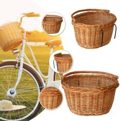 ProCart Cos de bicicleta, ratan, tije metalice pentru atasare, montare ghidon, toarta, maro natur