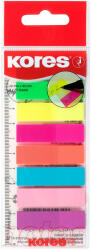 KORES Index autoadeziv plastic 45x12 mm, 8 culori neon, 200 file/set + rigla KORES