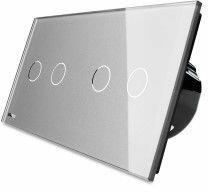 LIVOLO Intrerupator dublu + dublu Livolo vl-c702c702-15 cu touch din sticla Gri (vl-c702/c702-15)