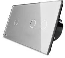 LIVOLO Intrerupator simplu + dublu Livolo vl-c701c702-15 cu touch din sticla Gri (vl-c701/c702-15)