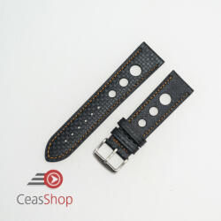  Curea piele GRAND PRIX fibra carbon neagra, cusături portocalii 18mm - 38216 - ceas-shop