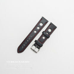  Curea piele GRAND PRIX fibra carbon neagra, cusături roșii 24mm - 37854 - cureaceas