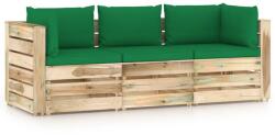 vidaXL Canapea de grădină cu 3 locuri cu perne, lemn impregnat verde (3074560)