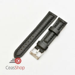  Curea piele tip fibra carbon neagră, cusătură neagră, căptușită 18mm - 3741811 - ceas-shop