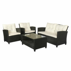 Osoam Polirattan ülőgarnitúra 4 darabos modern kerti bútor szett fekete-krém színű