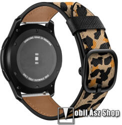 Valódi bőr okosóra szíj - LEOPÁRD MINTÁS - valódi bőr, 120mm + 90mm hosszú, 22mm széles - SAMSUNG Galaxy Watch 46mm / Watch GT2 46mm / Watch GT 2e / Galaxy Watch3 45mm / Honor MagicWatch 2 46mm