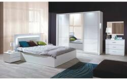 Set dormitor (dulap + pat 160x200 + 2x noptiera) alb/alb lucios HG ASIENA