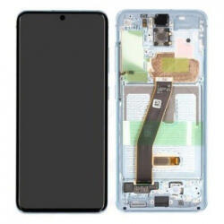 Samsung G980, G981 Galaxy S20 Előlap keret+LCD Kijelző+Érintőüveg, Cloud Blue, világoskék (GH82-22123D, GH82-22131D) Service Pack
