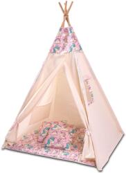 Kidizi Cort copii stil indian Teepee Tent Kidizi Pink Unicorn, include covoras gros si 2 perne, stabilizator cadou (5949221103754)