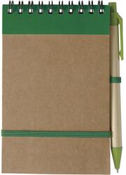  Jegyzetfüzet A/6 újrahasznosított+toll, felül spirálos, gumis 70 lapos vonalas natúr/zöld 14, 5 x 9 cm