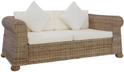 vidaXL Canapea cu 2 locuri cu perne, culoare naturală, ratan (283073) Canapea