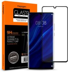 Huawei P30 Pro, Kijelzővédő fólia, ütésálló fólia (az íves részre is! ), Tempered Glass (edzett üveg), Spigen Glastr Slim Curved, fekete - tok-shop