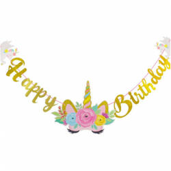  Happy Birthday party füzér, banner - Unikornis