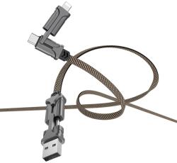 hoco. S22 2in1 kábel (lightning + type-C), 2.4A, 1.2M, szövet, cink ötvözet, fekete - barna