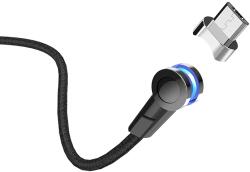 hoco. S8 microUSB kábel (mágneses töltővég), mágneses, szövet, cink ötvözet, 1, 2m, 3A, fekete