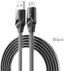 BOROFONE BU12 microUSB kábel, cink ötvözet, LED állapotjelző, 2, 4A, 1, 2m, fekete