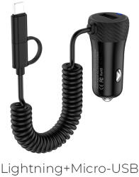 hoco. Z21A Ascender single-port car charger with cable(Apple + Micro) Black