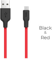 hoco. X21 microUSB kábel (strapabíró), 2A, szilikon, 1m, fekete/ piros