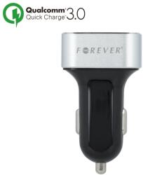Forever autós gyorstöltő (2 USB port), QC 3.0, 30W, ezüst/ fekete