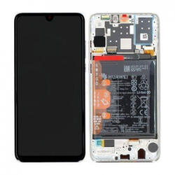 Huawei P30 Lite 2020 (24 MP hátlapi kamerás verzió) LCD Kijelző+Érintőüveg+Előlap Keret+Akkumulátor, Fehér, Pearl White (02352PJN) Service Pack