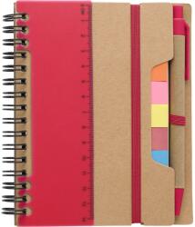  Jegyzetfüzet környezetbarát 13x15cm + toll + jelölőlapok + vonalzó, 60lap vonalas, natúr/piros