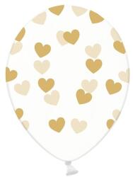 PartyDeco Balon - Transparent cu inimioare aurii