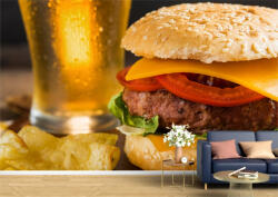 Persona Tapet Premium Canvas - Burger cu chipsuri si pahar de bere - tapet-canvas - 170,00 RON