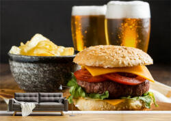Persona Tapet Premium Canvas - Burger cu cartofi chips si bere - tapet-canvas - 170,00 RON